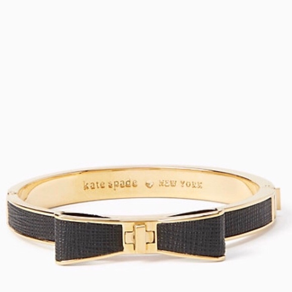 kate spade Jewelry - Kate Spade Black Leather Gold Bangle